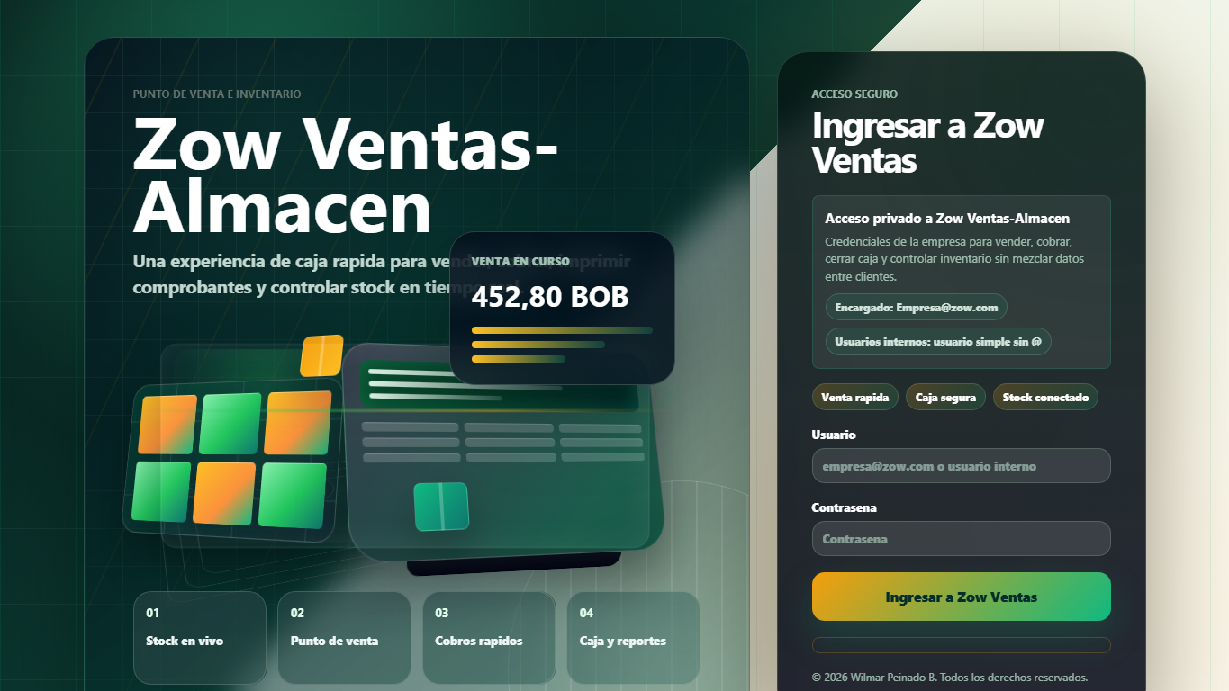 Interfaz demostrativa de ZOW Ventas